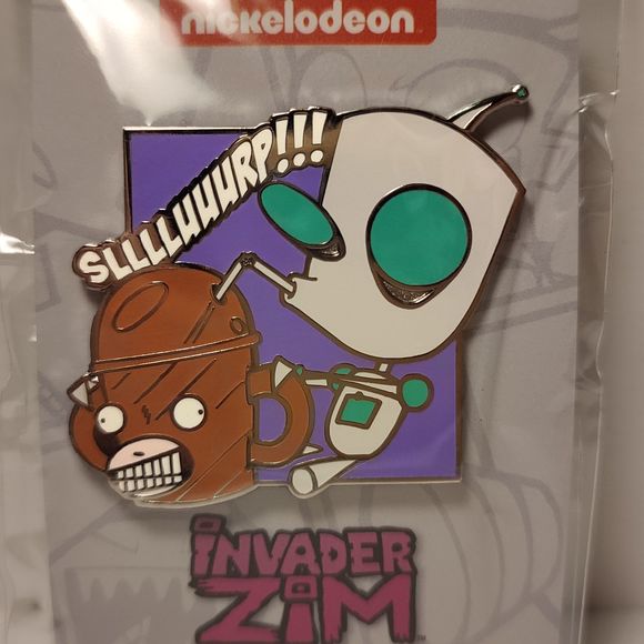Invader Zim Slurping Gir Enamel Pin Official Nickelodeon Collectible Badge - Picture 1 of 3